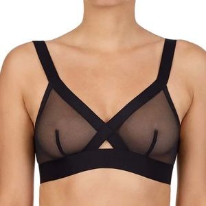 DKNY Sheer Black Triangle Cup Bralette Cross Front Design DK4084 Women’s Med NWT